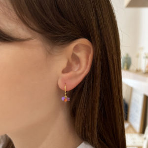 Boucles d'oreilles Créoles Claudine Apatite, Turquoise et Pierre de lune